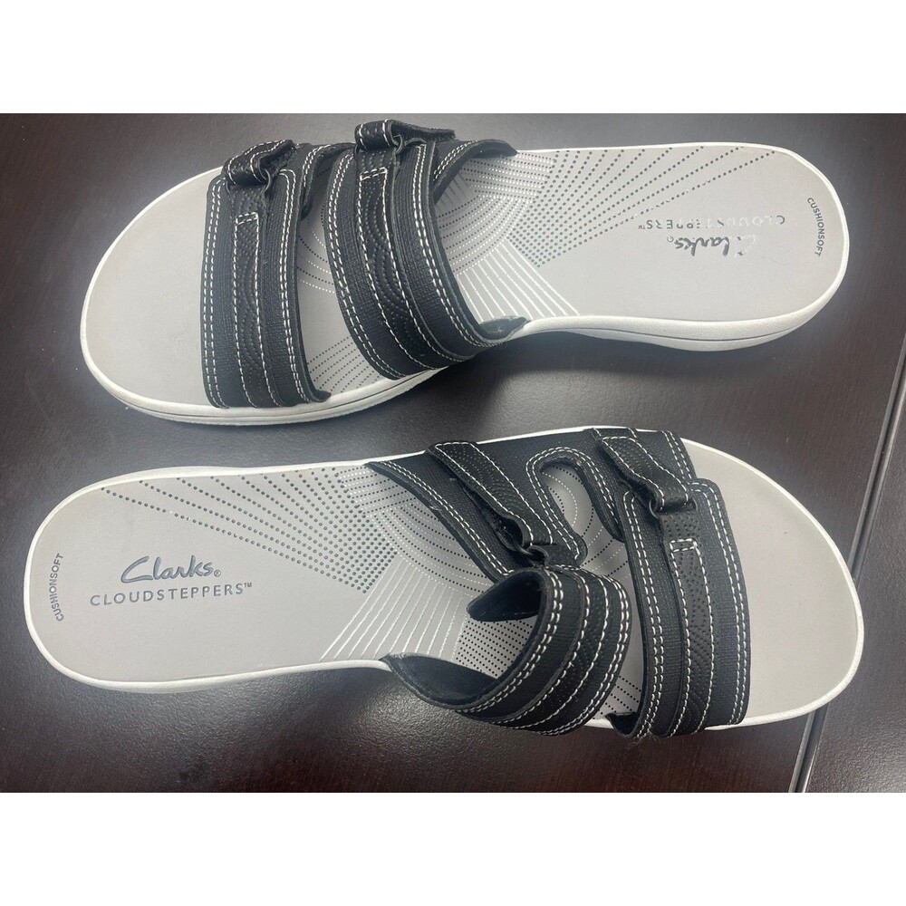 Clarks Cloudsteppers Sandals Black Womens Size 10 Adjustable Strap Cushionsoft